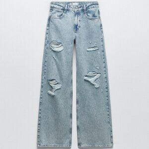 Zara high waisted ripped full length jeans Z1975 straight leg